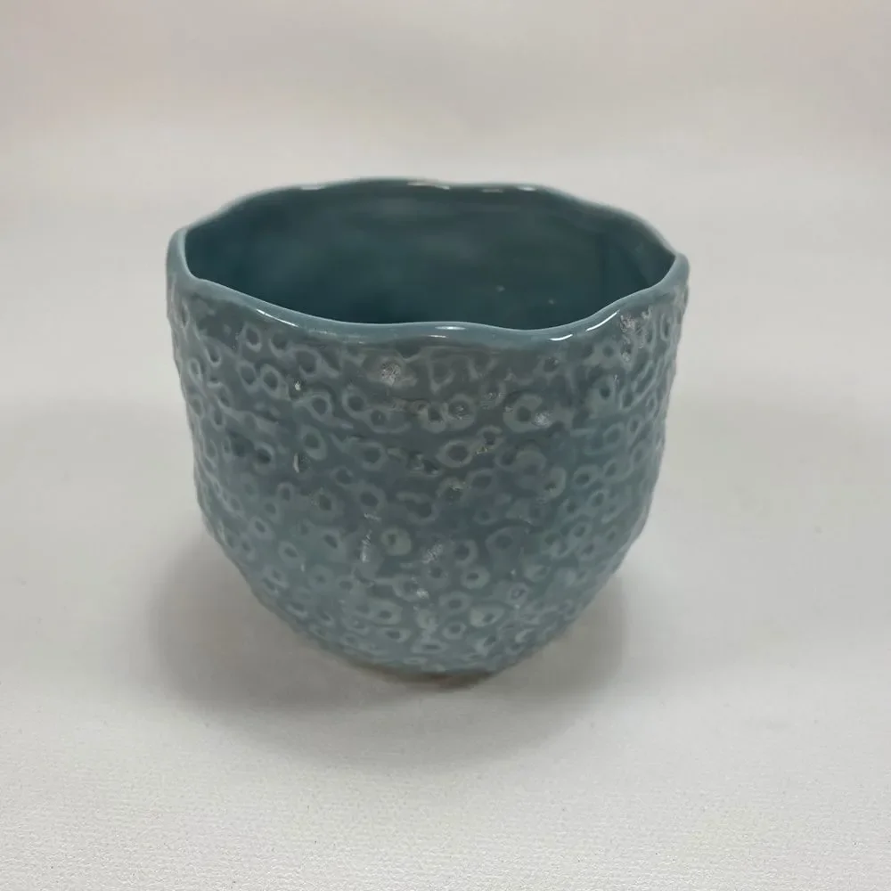 Lot of 3 Small Pottery Vases, 2 Blue VTG '73 , 1 Brown Pier One, Textured 2